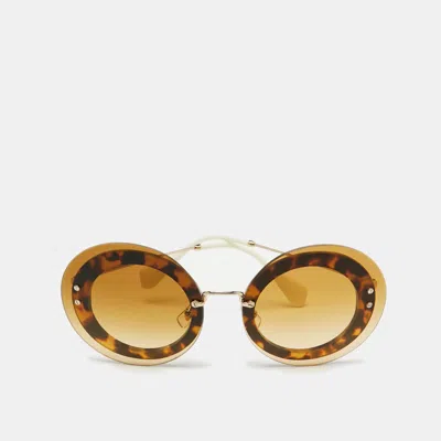 Pre-owned Miu Miu Gold Tone/brown Gradient Smu10r Round Sunglasses