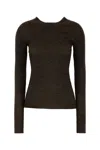 Miu Miu Long Sleeve Fitted Crew Neck T-shirt In Brown
