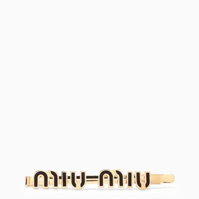 Miu Miu Golden Hair Clip Enamel Logo