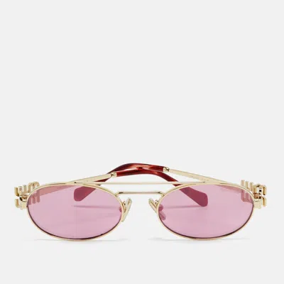 Pre-owned Miu Miu Gold/pink Smu54z Oval Sunglasses