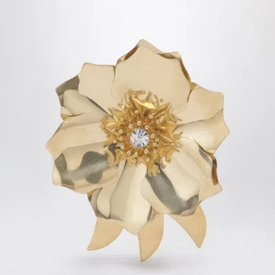 Miu Miu Gold-tone Metal Brooch With Crystal In Orange