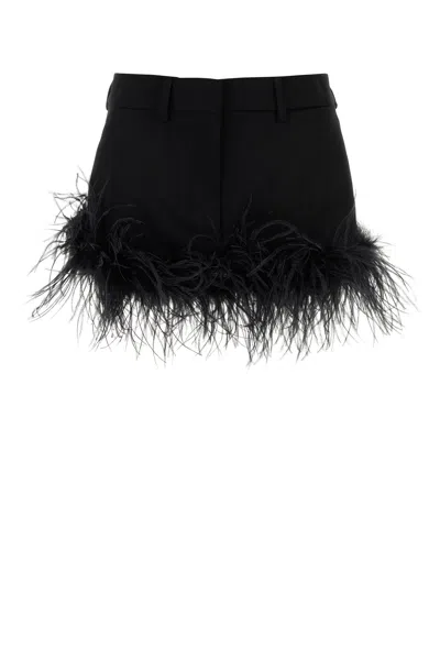 Miu Miu Feather-trimmed Wool Miniskirt In Black