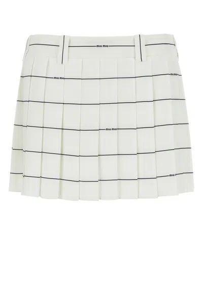Miu Miu Printed Crepe Mini Skirt In White