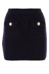Miu Miu Navy Blue Ribbed-knit Wool Miniskirt In Black