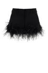 Miu Miu Stretch Wool Mini Skirt With High Waist And Feather Trim In Nero