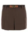 Miu Miu Brown Cotton Blend Mini Skirt In Brown