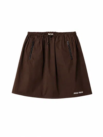 Miu Miu Jacket In Gabardine With Pockets In Brown