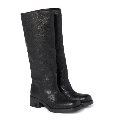 Miu Miu Grained Leather Boots 50 In Black