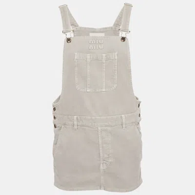 Pre-owned Miu Miu Granite Grey Corduroy Overall Mini Dress Xs In Gray