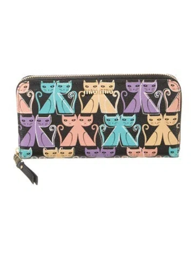 Pre-owned Miu Miu Graphic Print Continental Wallet In Black