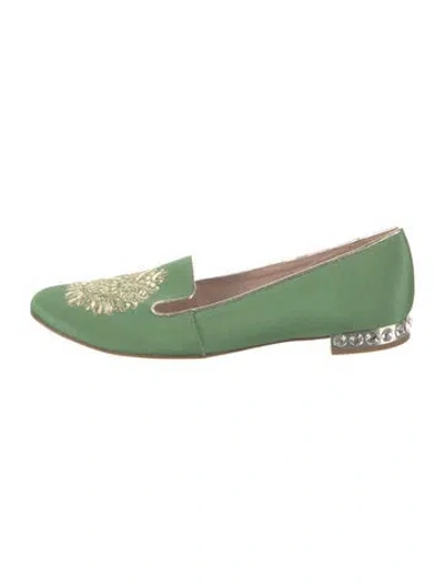 Pre-owned Miu Miu Graphic Print Crystal Embellishments Loafers In Green
