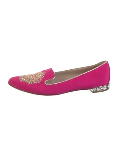 Pre-owned Miu Miu Graphic Print Crystal Embellishments Loafers In Metallic/pink