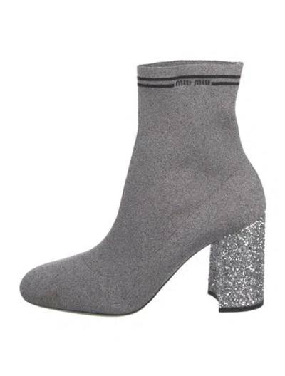 Pre-owned Miu Miu Graphic Print Glitter Accents Sock Boots
