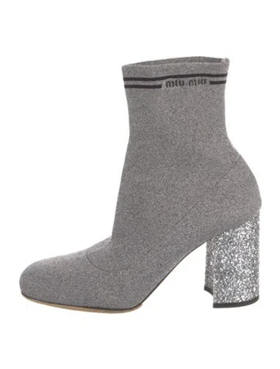 Pre-owned Miu Miu Graphic Print Glitter Accents Sock Boots