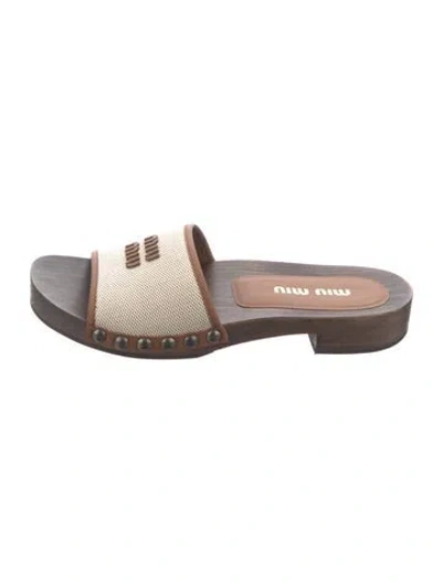 Pre-owned Miu Miu Graphic Print Slides In Brown
