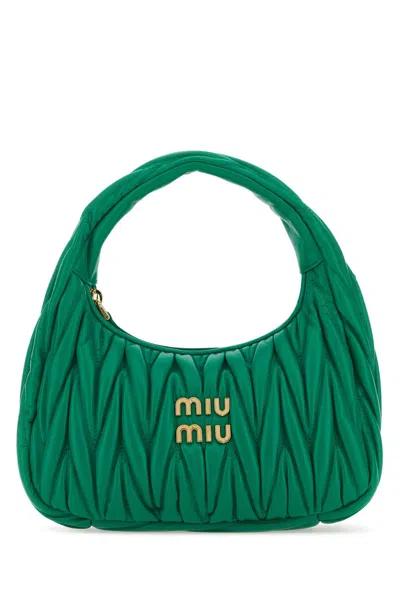 Miu Miu Grass Green Nappa Leather Handbag In Mango