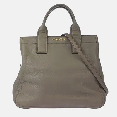 Pre-owned Miu Miu Gray Calfskin 2way Tote Bag