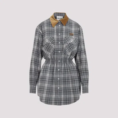 Miu Miu Gray Checkered Cotton Dress