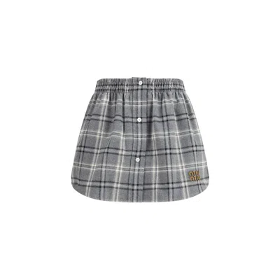 Miu Miu Gray Cotton Mini Skirt