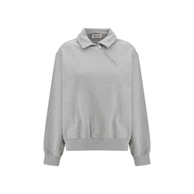 Miu Miu Sweatshirt With Oblique Zip Closure In Gray