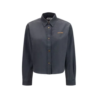 Miu Miu Gray Denim Shirt In Blue