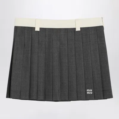 Miu Miu Womens Ardesia Contrast-waist Pleated Grisaglia Wool Mini Skirt In Grey