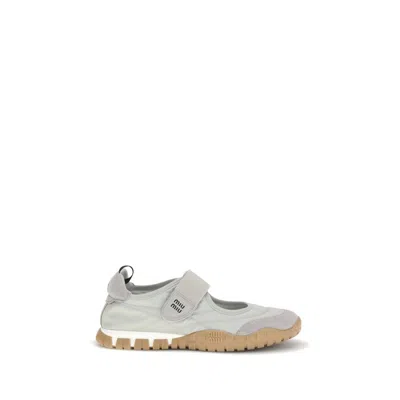 Miu Miu Gray Recycled Polyamide Ballet Flats In White