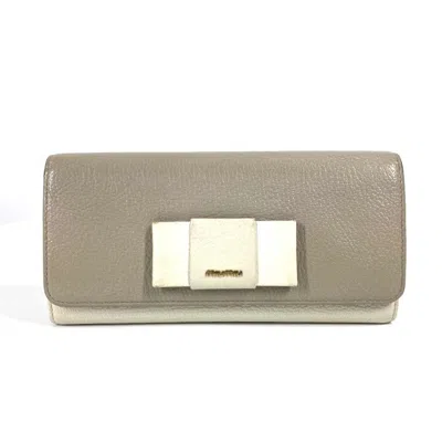 Pre-owned Miu Miu Gray White Leather Long Wallet (bi-fold) () In Multi
