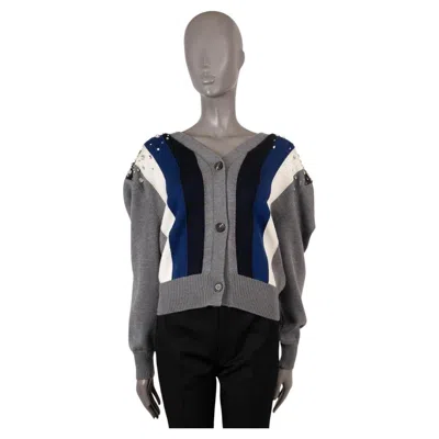 Pre-owned Miu Miu Gray Wool 2020 Striped Crsystal Cardigan Jacket 36 Xs