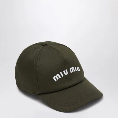 Miu Miu Green Baseball Cap With Logo Women In Cream