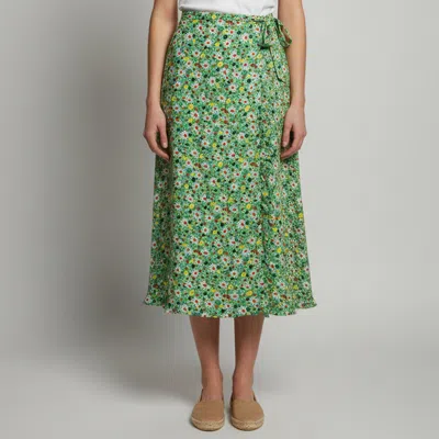 Pre-owned Miu Miu Green Botanical Marocain Crepe Midi Skirt M