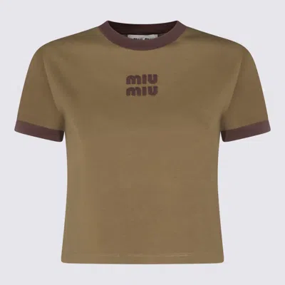 Miu Miu Green Cotton T-shirt In Brown