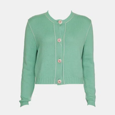 Pre-owned Miu Miu Green Embellished Cashmere Cardigan It 40