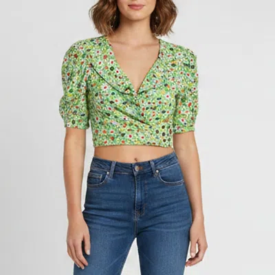Pre-owned Miu Miu Green Floral Print Crepe Wrapped Crop Top M