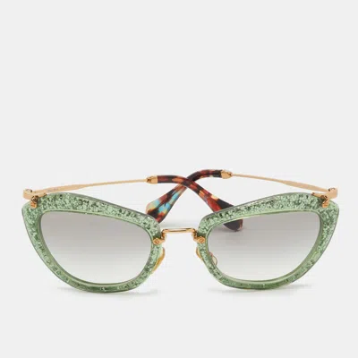 Pre-owned Miu Miu Green Glitter/gradient Smu10n Cat-eye Sunglasses