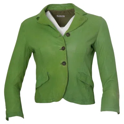Pre-owned Miu Miu Green Leather Buttoned Jacket