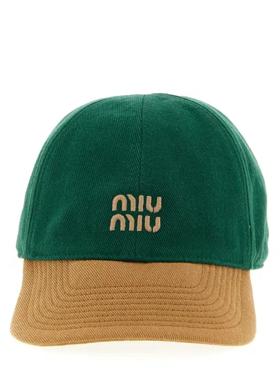 MIU MIU WOMEN GREEN LOGO BASEBALL HAT, XL LUXURY HATS FOR WOMEN DARVEYS