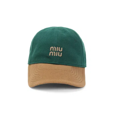 Miu Miu Baseball Cap With Embroidered-logo In Green