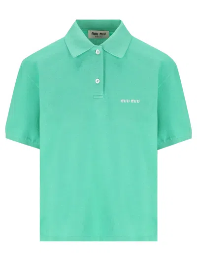 Miu Miu Green Piquet Polo Shirt In Multi