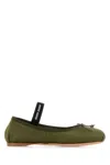 Miu Miu Green Satin Ballet Flats In Oliva