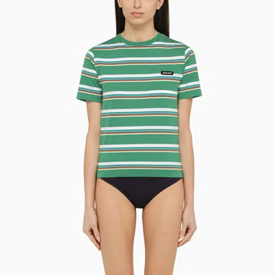 Miu Miu Striped Cotton T-shirt In Green