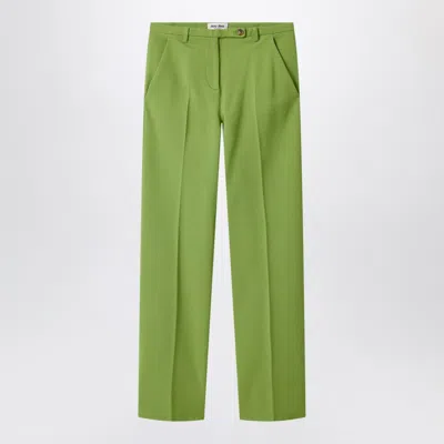 Miu Miu Tailored Pants Pleated Front Belt Loops Pockets In Green