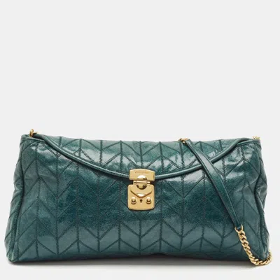 Pre-owned Miu Miu Green Vitello Shine Patchwork Leather Flap Chain Shoulder Bag