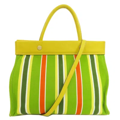 Pre-owned Miu Miu Green Yellow Canvas Tote Bag ()