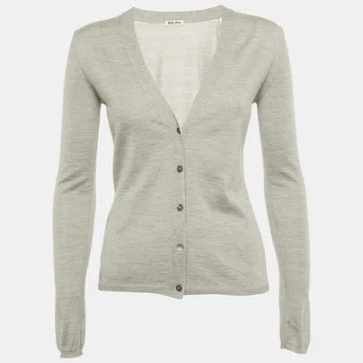 Pre-owned Miu Miu Grey Cashmere Knit Crop Cardigan S In Gray