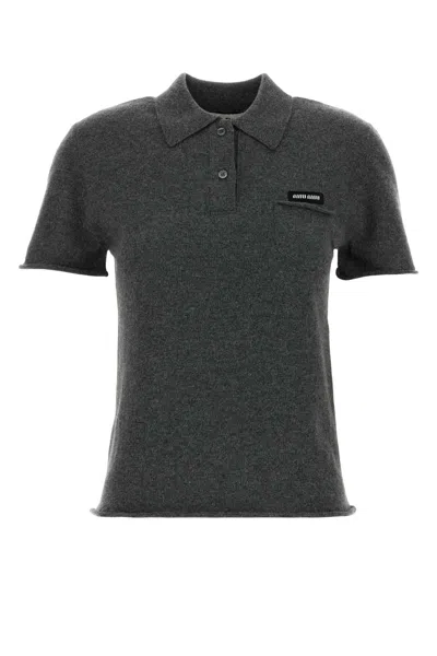 Miu Miu Grey Cashmere Polo Shirt In Gray