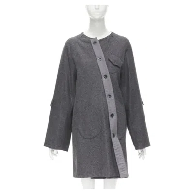 Pre-owned Miu Miu Grey Cashmere Wool Blend Asymmetric Button Boxy Coat It38 Xs In Gray