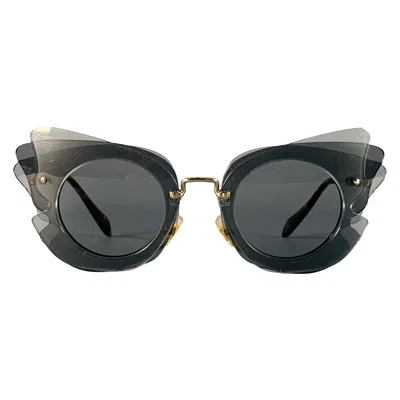 Pre-owned Miu Miu Grey Charcoal Butterfly Acetate Sunglasses In Gray