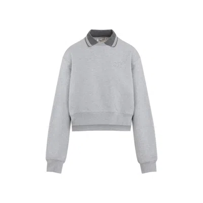 Miu Miu Grey Collar Logo Sweatshirt In Gray