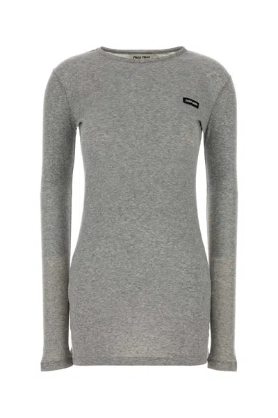 Miu Miu Grey Cotton Mini Dress In Gray